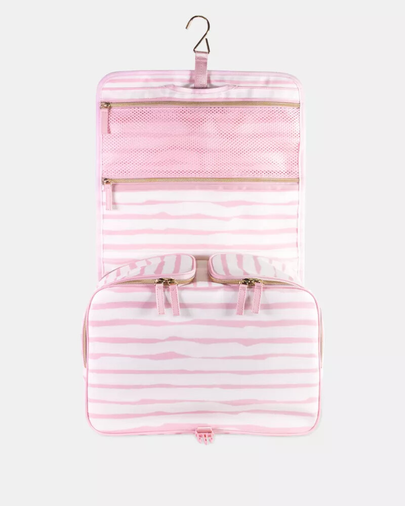 goddess stripe hanging toiletry bag pink
