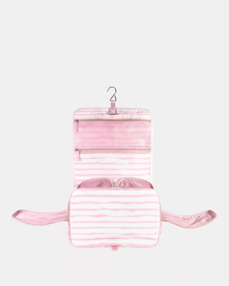 goddess stripe hanging toiletry bag pink