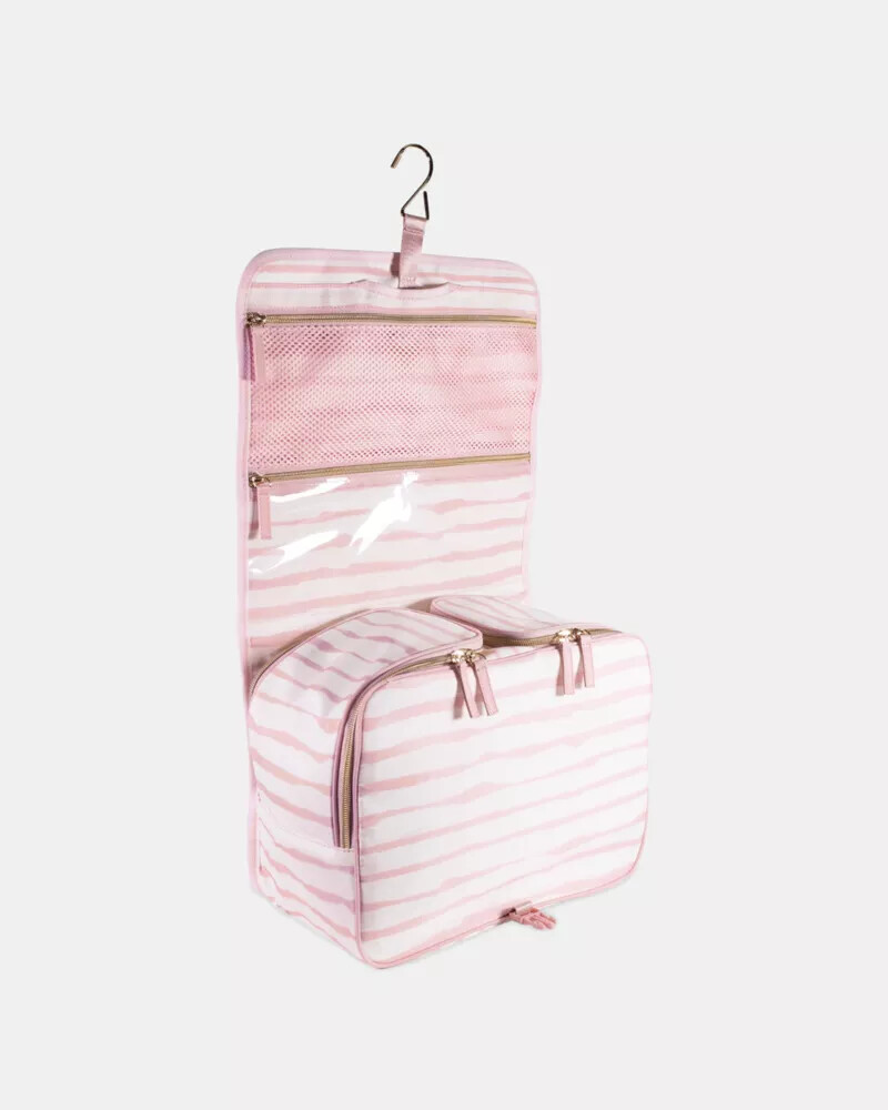 goddess stripe hanging toiletry bag pink