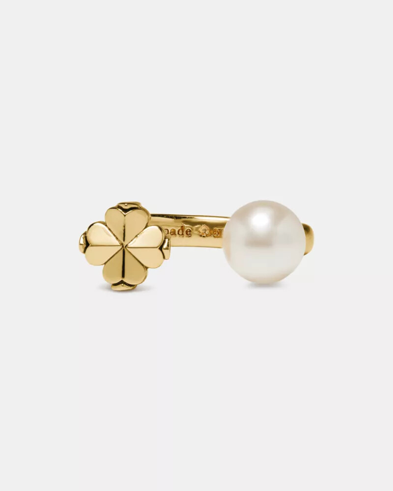 spade flower pearl ring white gold