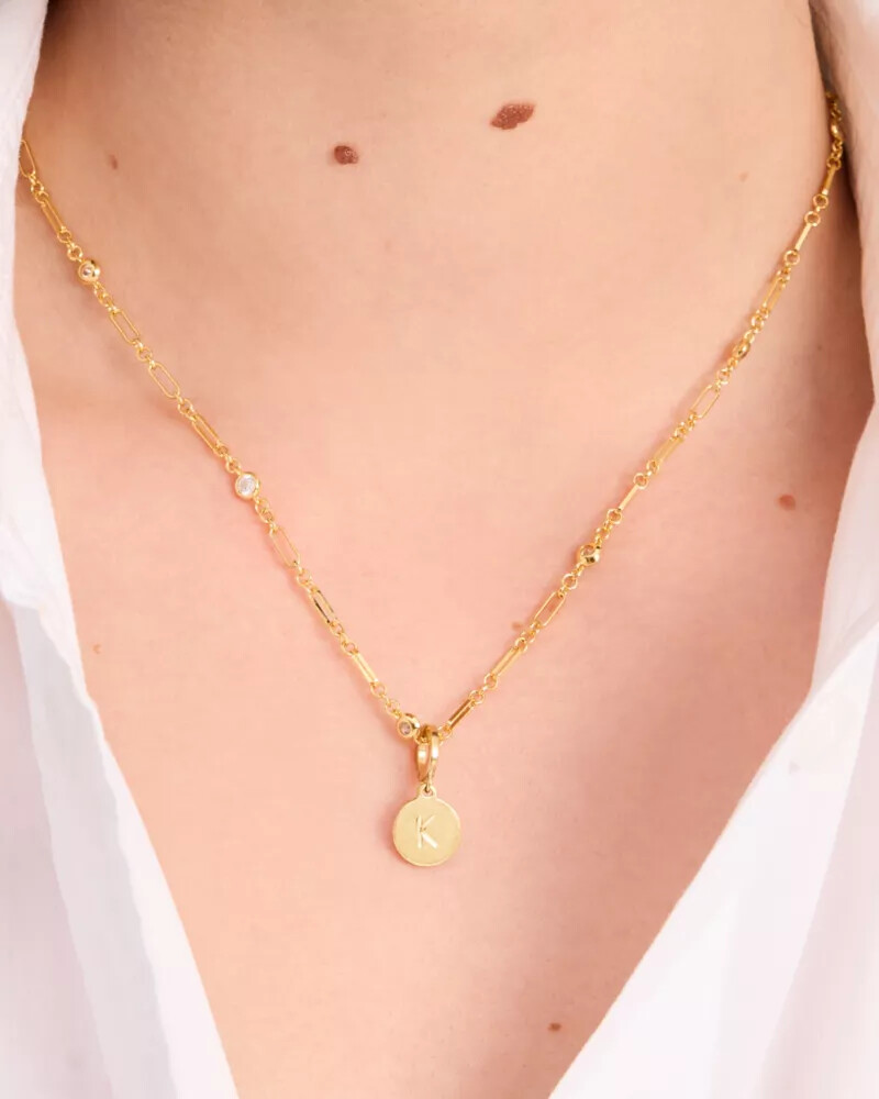 initial a mini charm gold