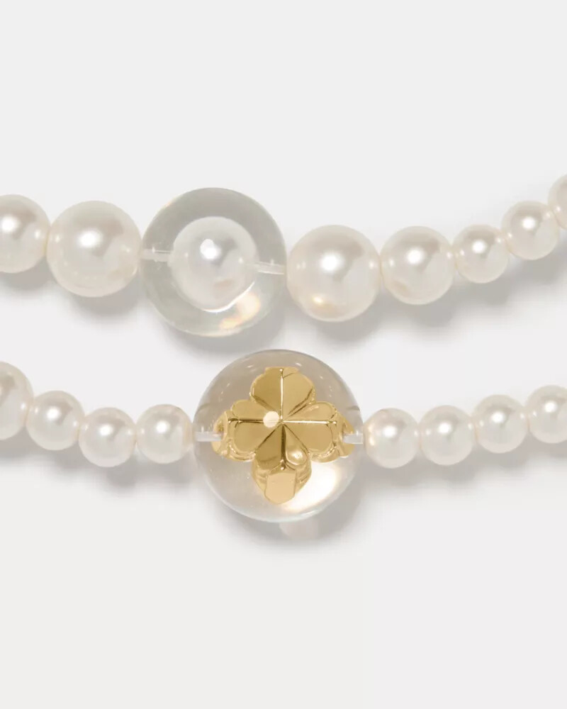 spade flower pearl long statement necklace white gold