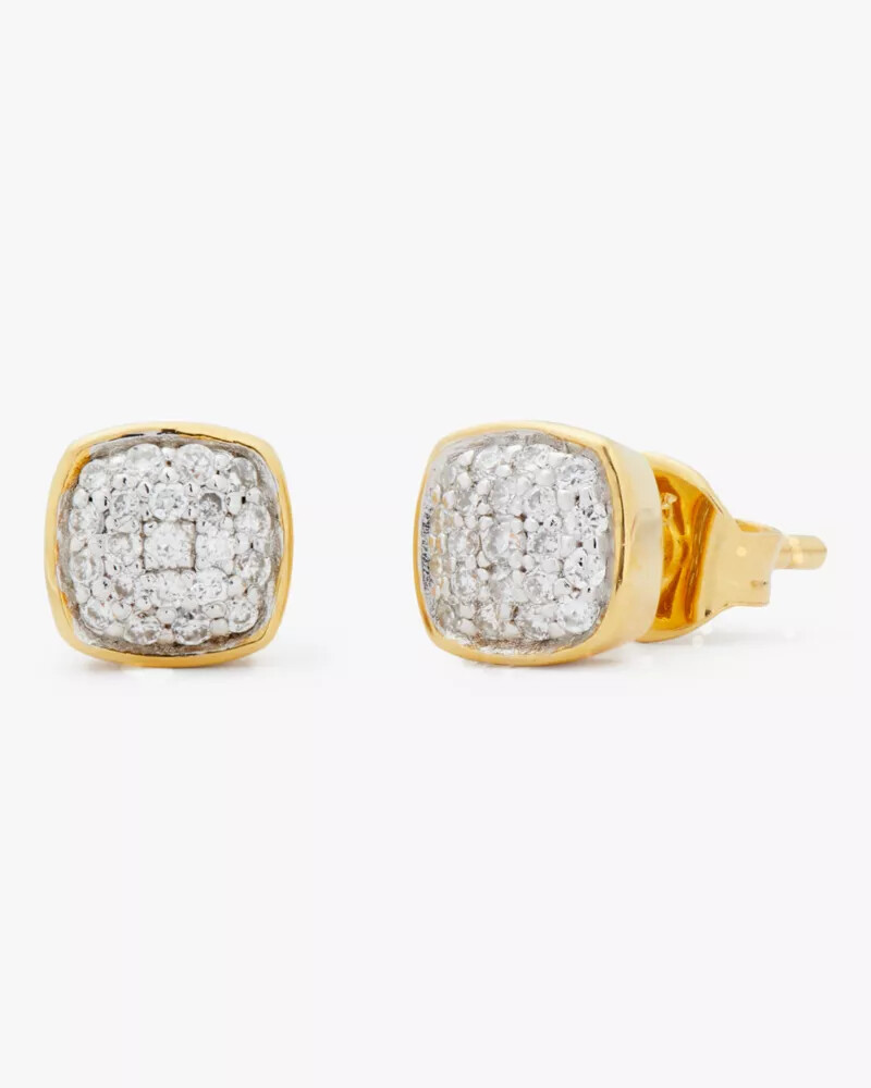 kate spade fine time to shine pavé diamond studs gold