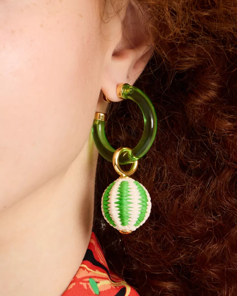 feeling bubbly raffia charm hoops green multi