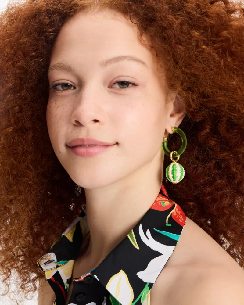 feeling bubbly raffia charm hoops green multi