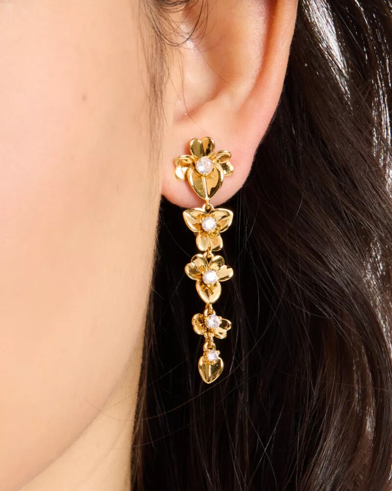 precious pansy linear earrings gold