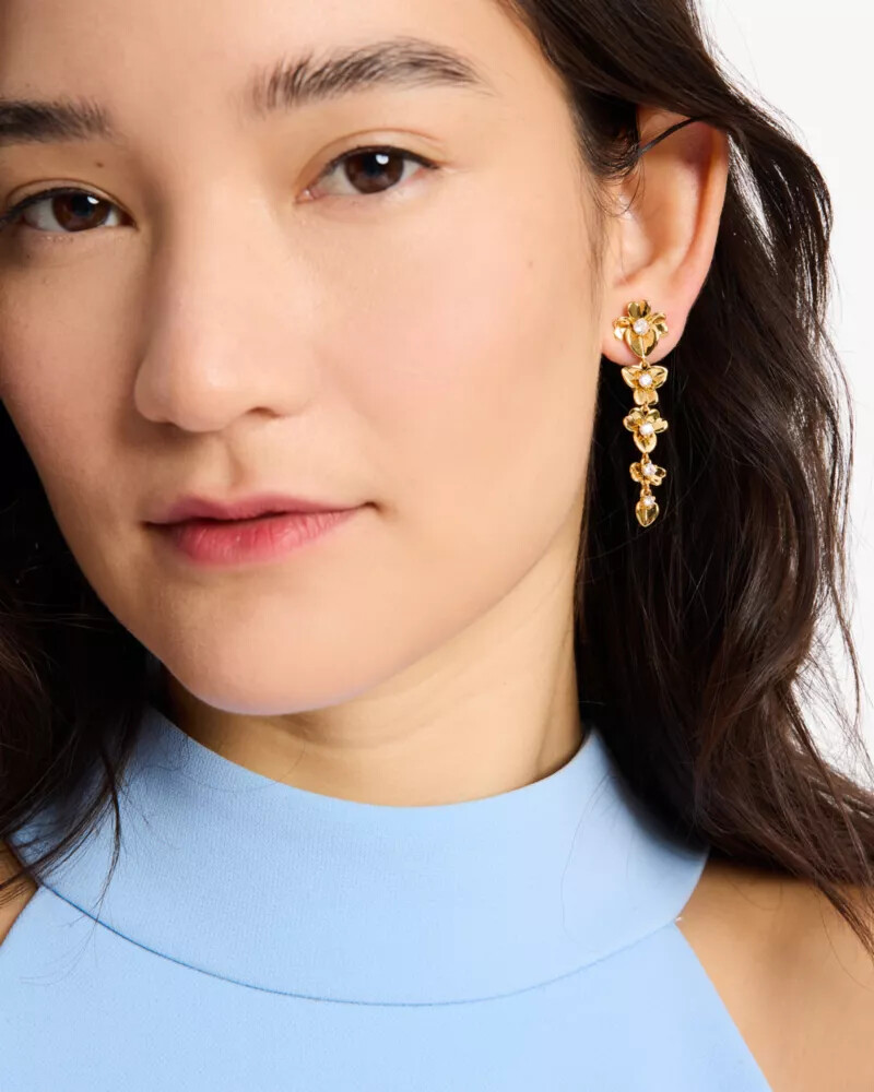 precious pansy linear earrings gold