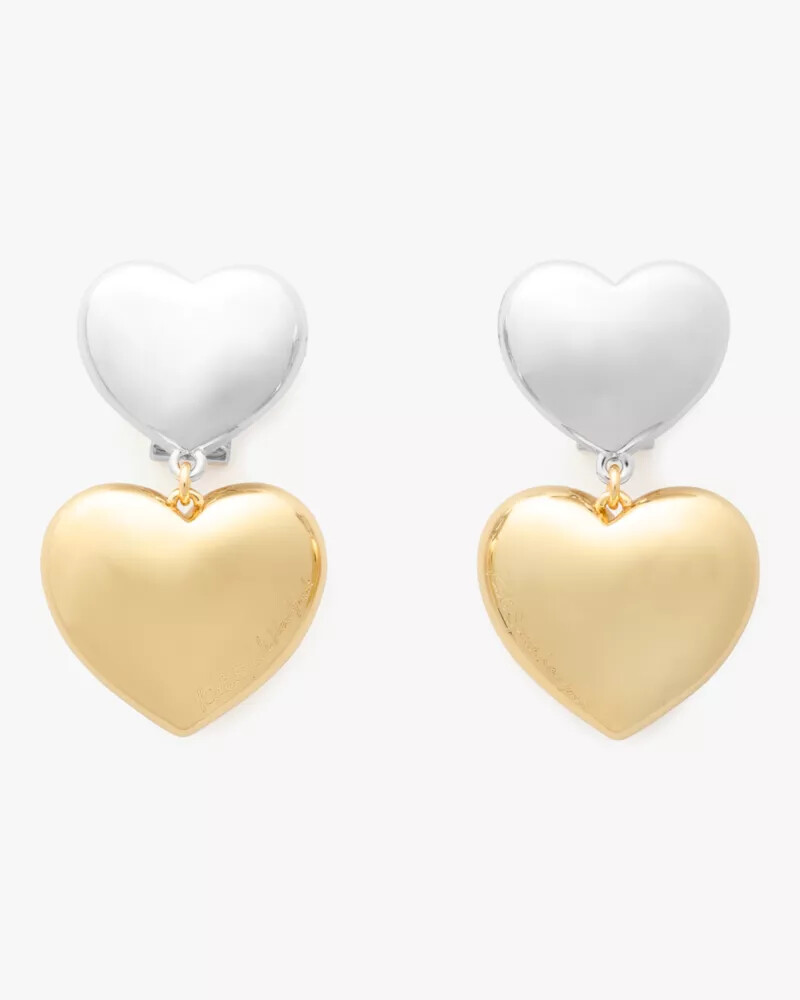 heart you double drop earrings silver gold
