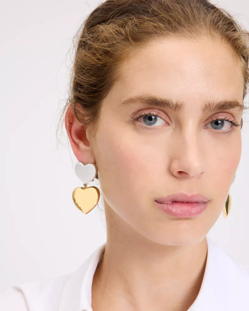 heart you double drop earrings silver gold
