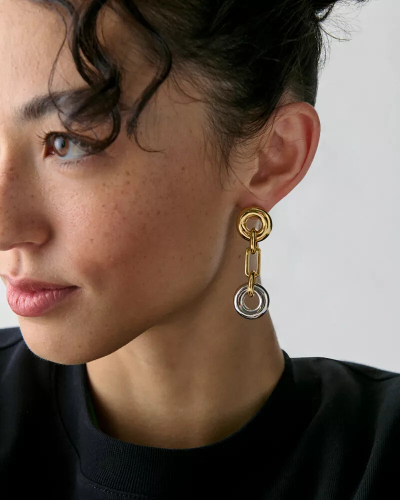 interlock linear earrings silver gold