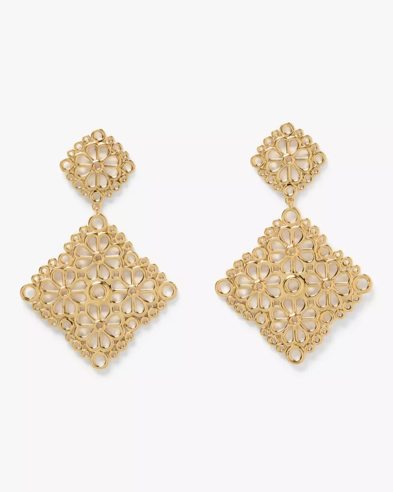 spade flower lace drop earrings gold
