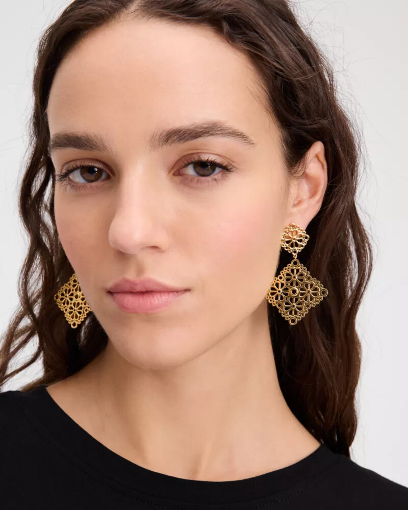 spade flower lace drop earrings gold