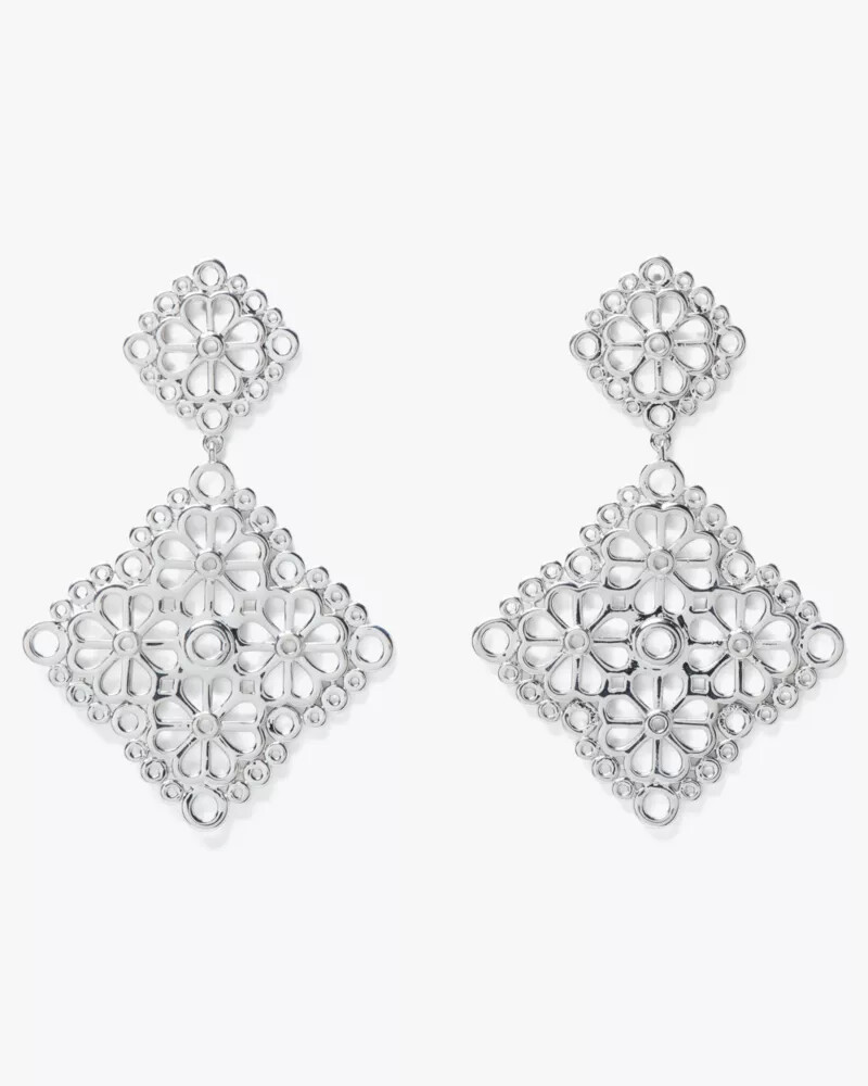 spade flower lace drop earrings silver