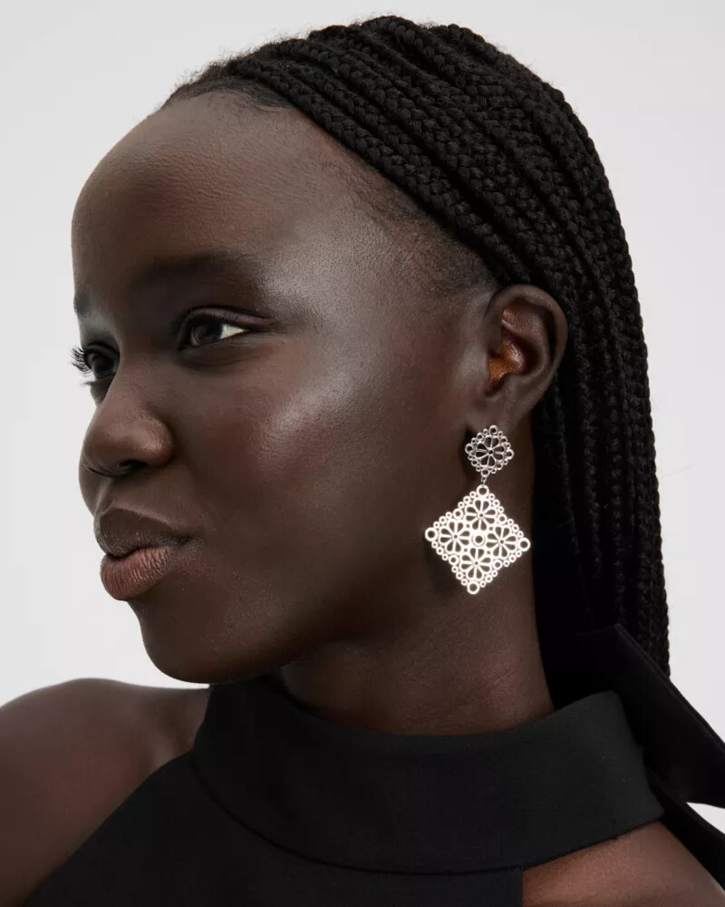 spade flower lace drop earrings silver