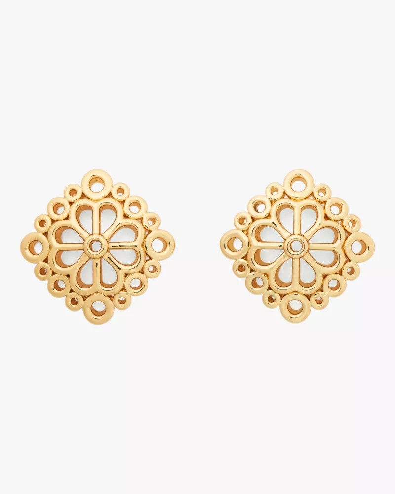 spade flower lace studs gold
