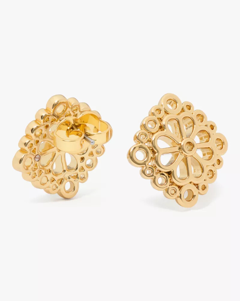 spade flower lace studs gold