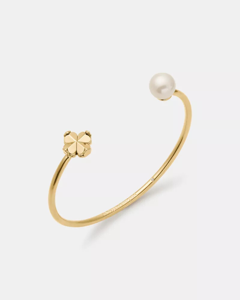 spade flower pearl cuff white gold