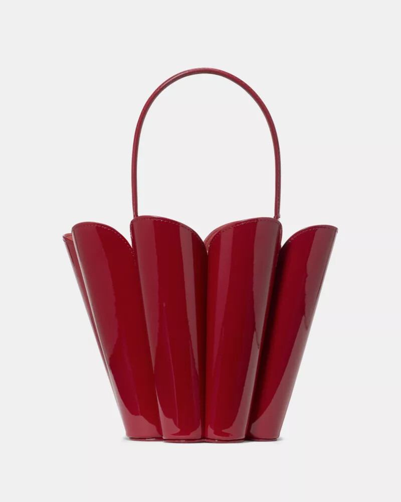 the patent spade flower bucket bag dark scarlet
