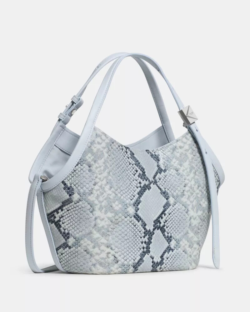 deco snake embossed small tulip tote bag pale sapphirine
