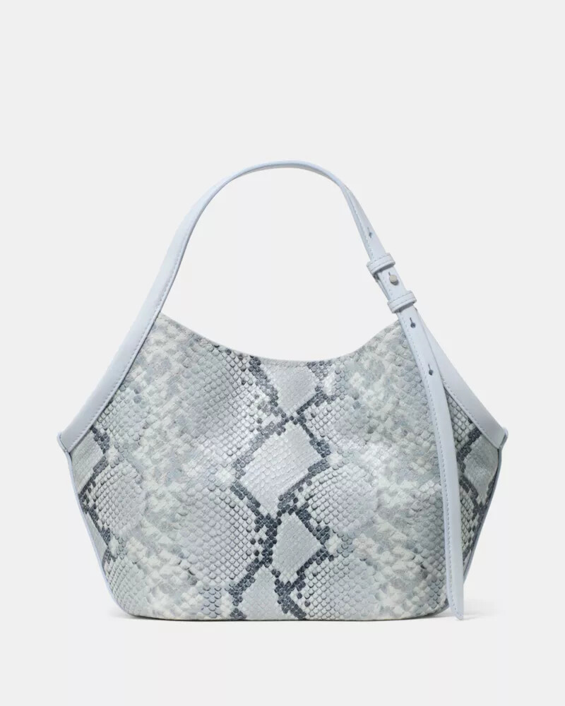 deco snake embossed small tulip tote bag pale sapphirine