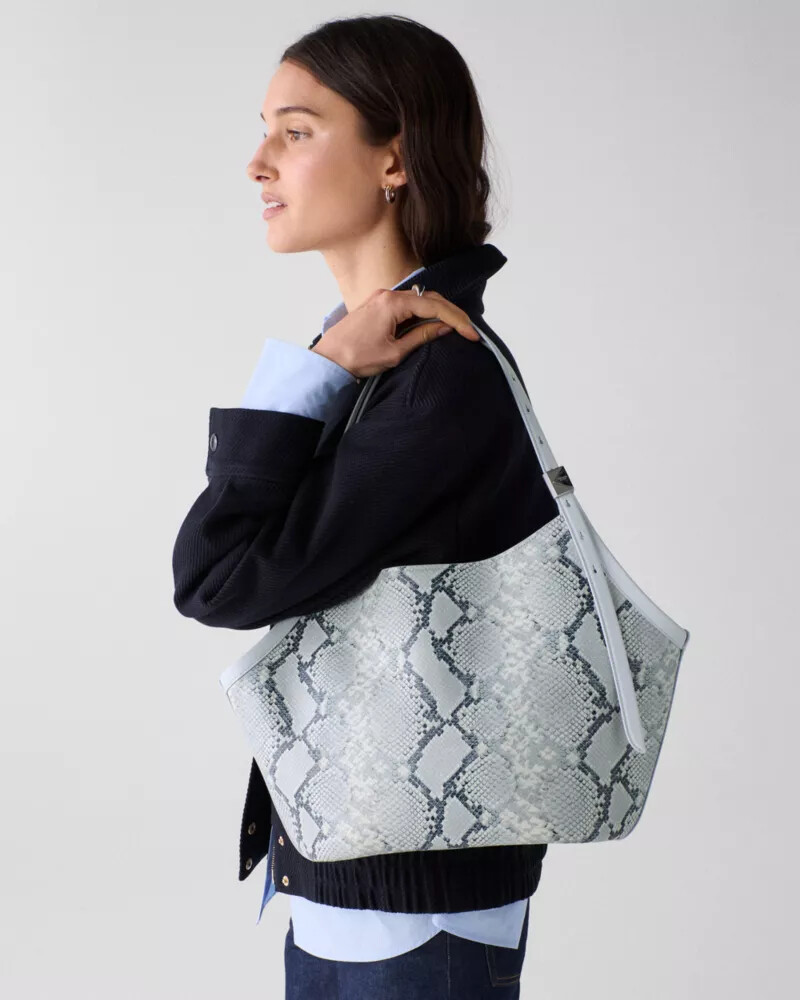 deco snake embossed tulip tote bag pale sapphirine