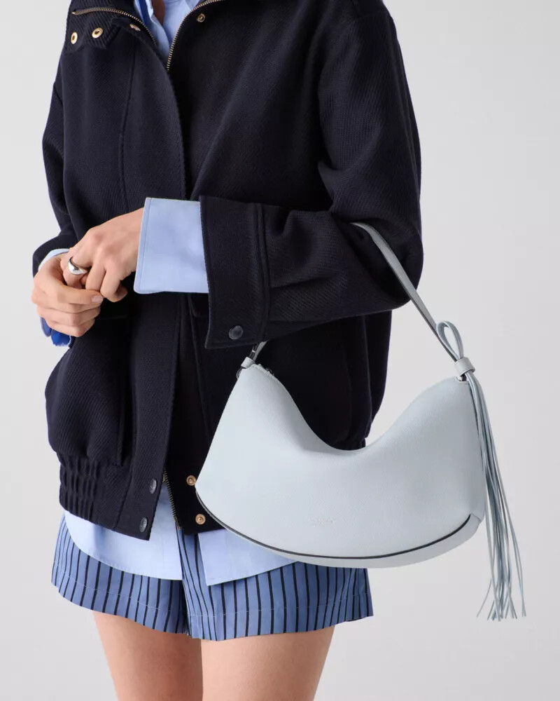 loop fringe strap shoulder bag pale sapphirine