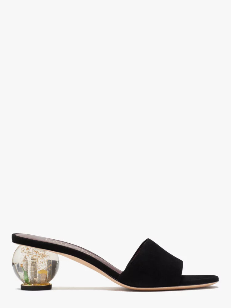 polished slide sandals black