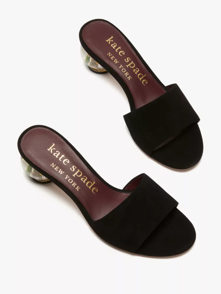 polished slide sandals black