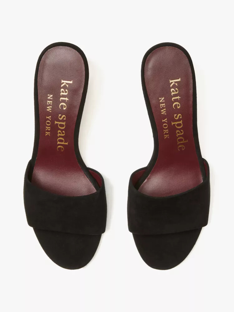 polished slide sandals black