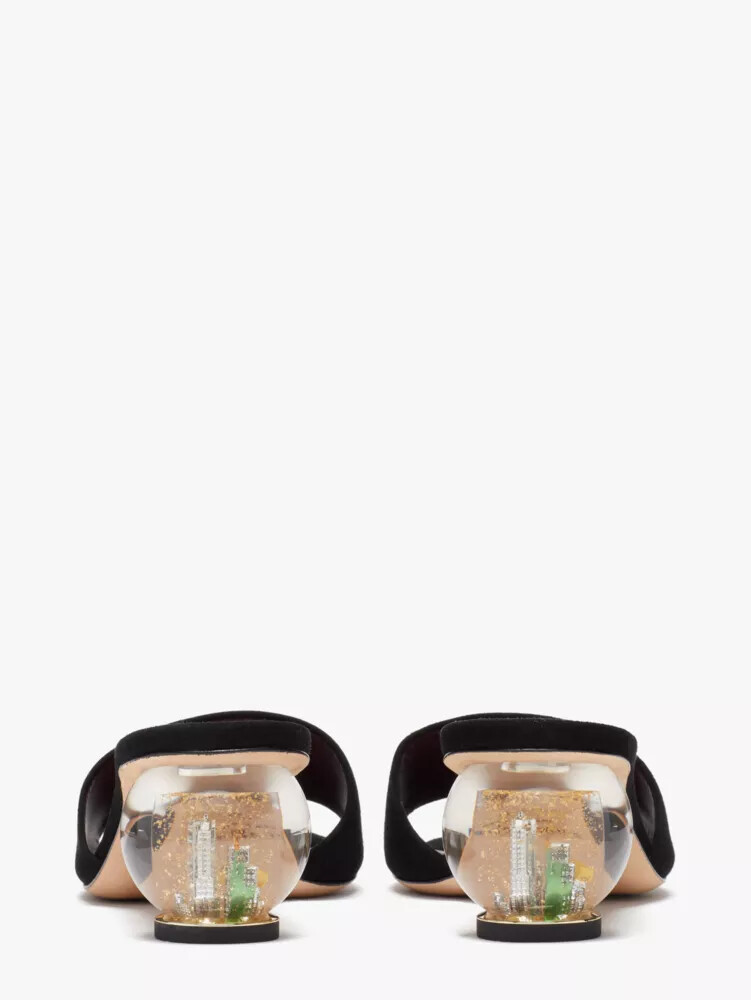 polished slide sandals black