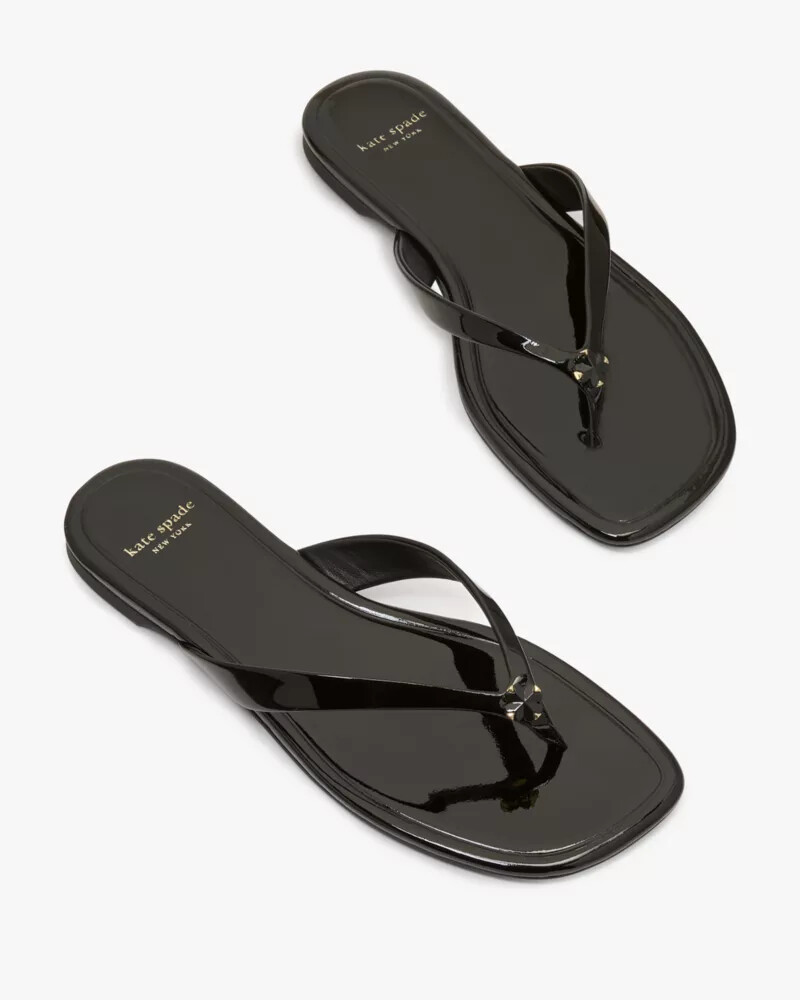spade flower flip flop sandals black