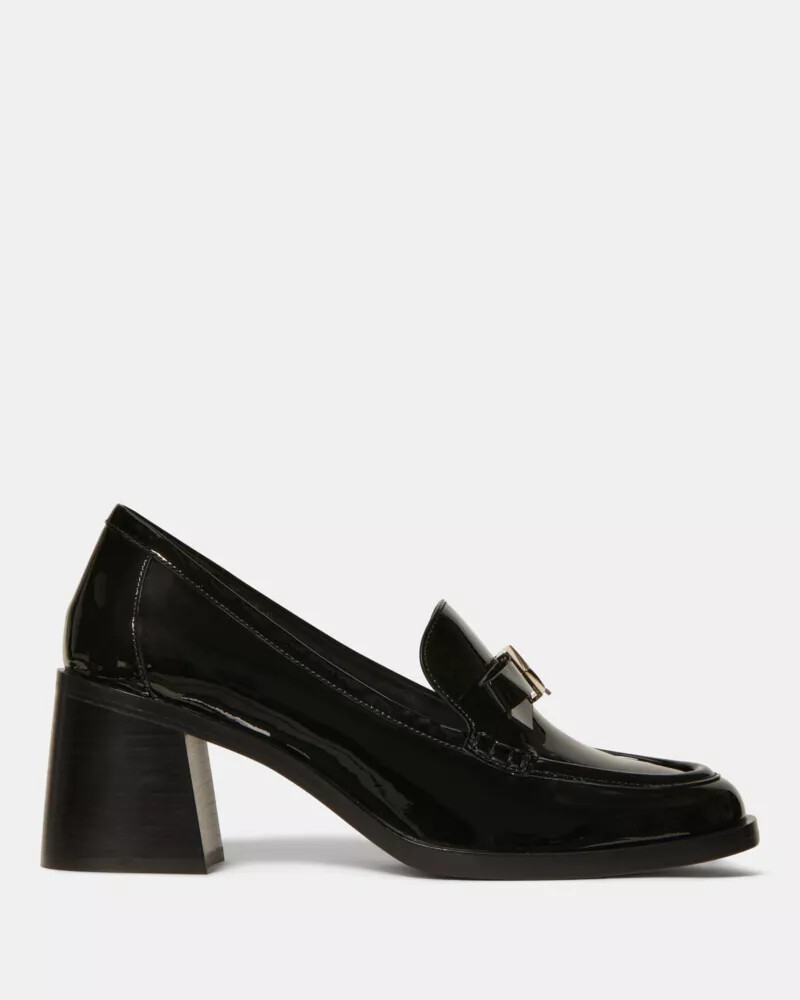deco bow heeled loafer black