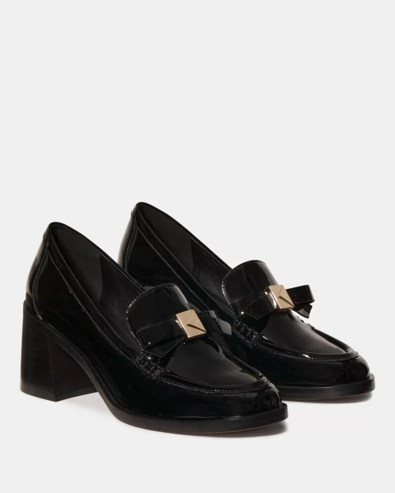deco bow heeled loafer black
