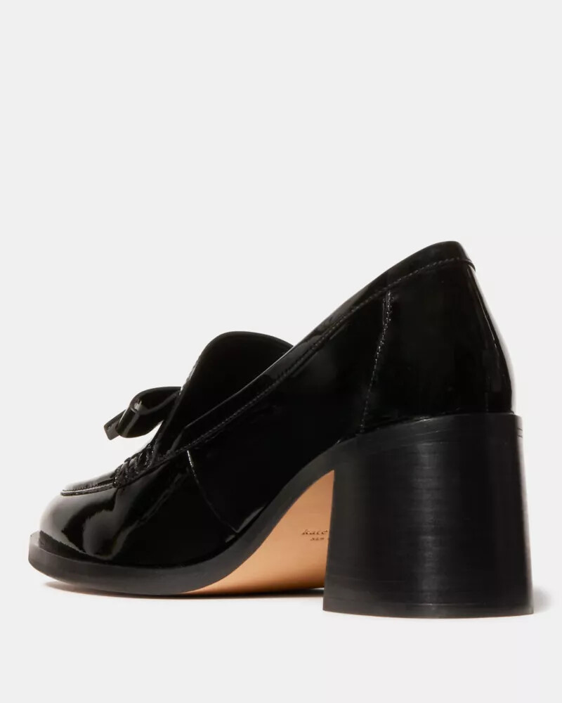 deco bow heeled loafer black
