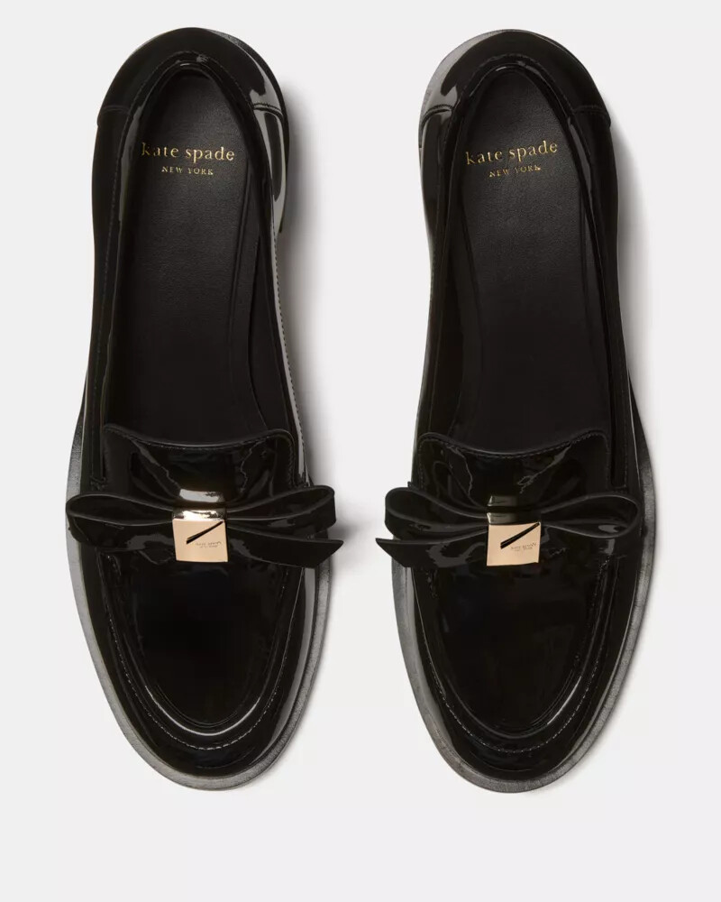 deco bow heeled loafer black