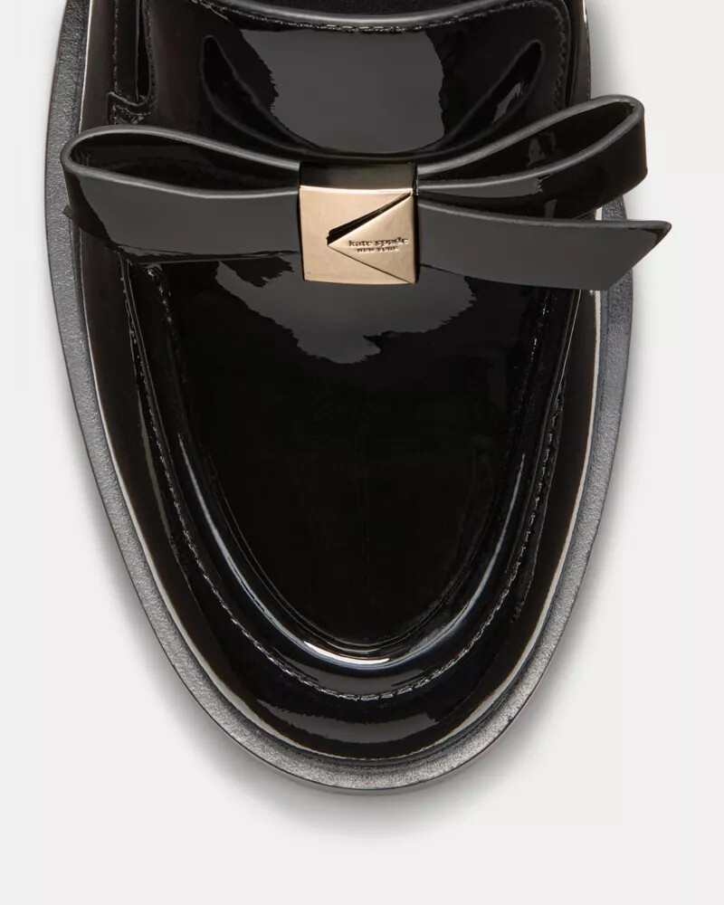 deco bow heeled loafer black