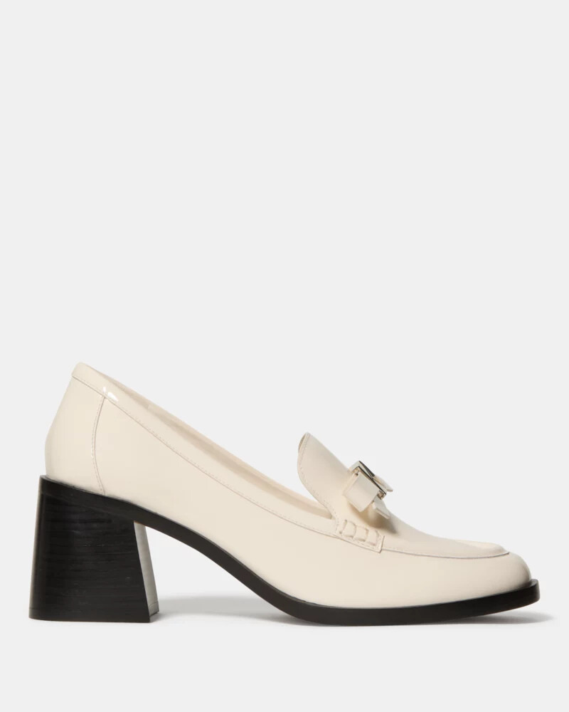 deco bow heeled loafer cashew milk