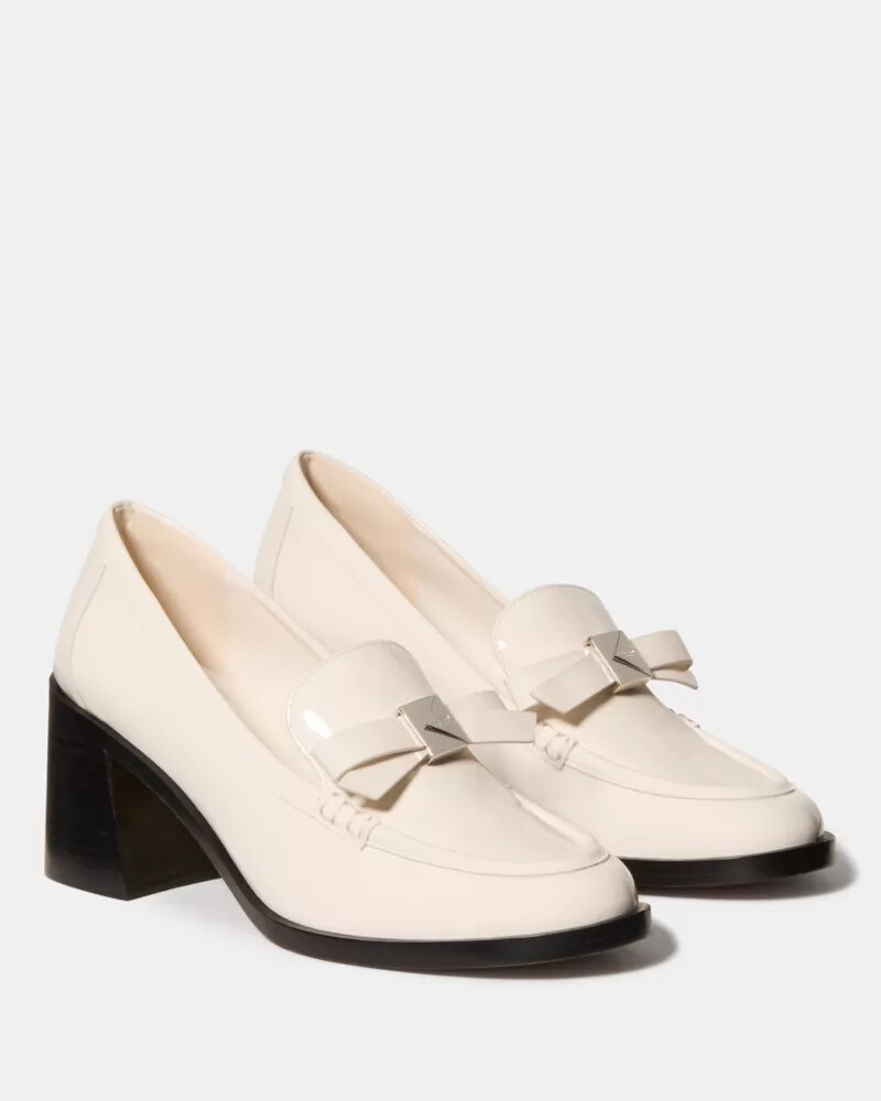 deco bow heeled loafer cashew milk