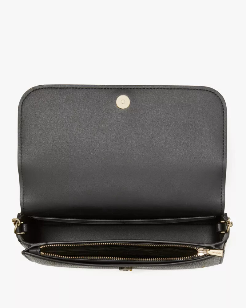 ava pebbled leather flap chain wallet black