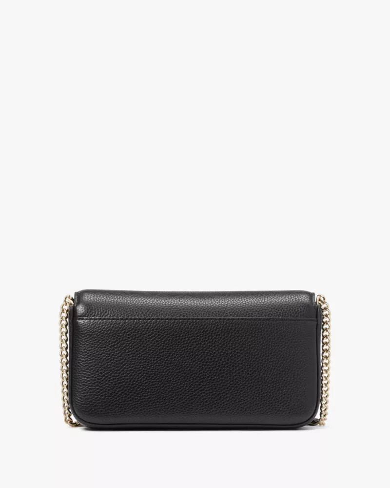 ava pebbled leather flap chain wallet black