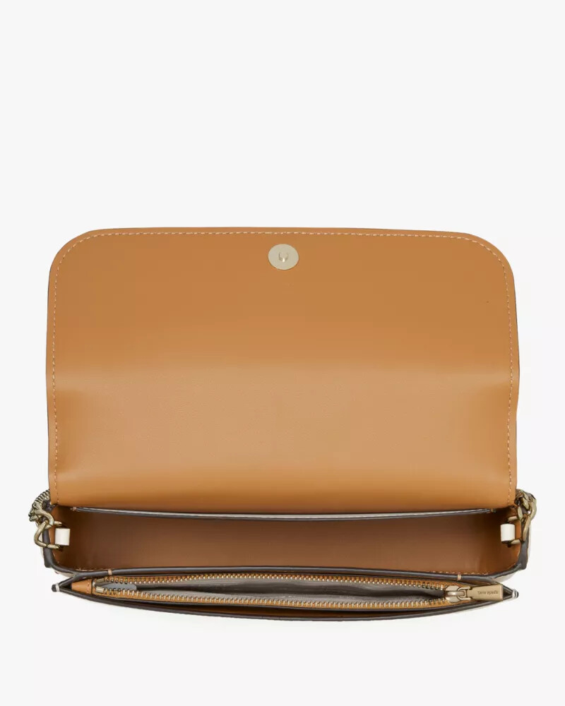 ava pebbled leather flap chain wallet parchment