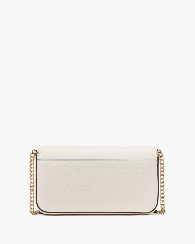 ava pebbled leather flap chain wallet parchment