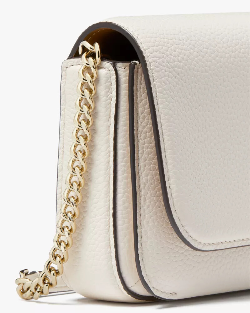 ava pebbled leather flap chain wallet parchment