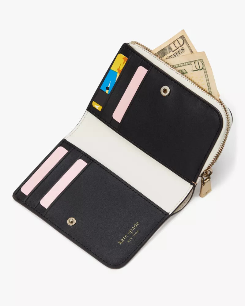 ava colorblocked pebbled leather zip bifold wallet parchment multi