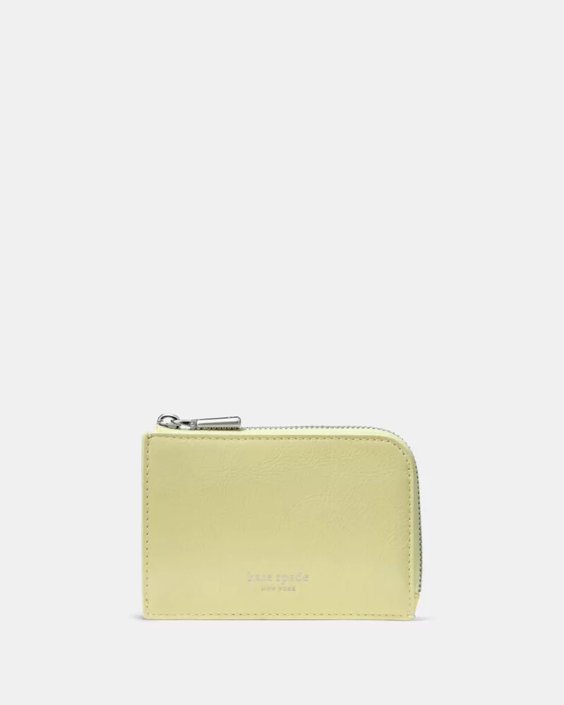 crinkle patent mini zip card case pale citron