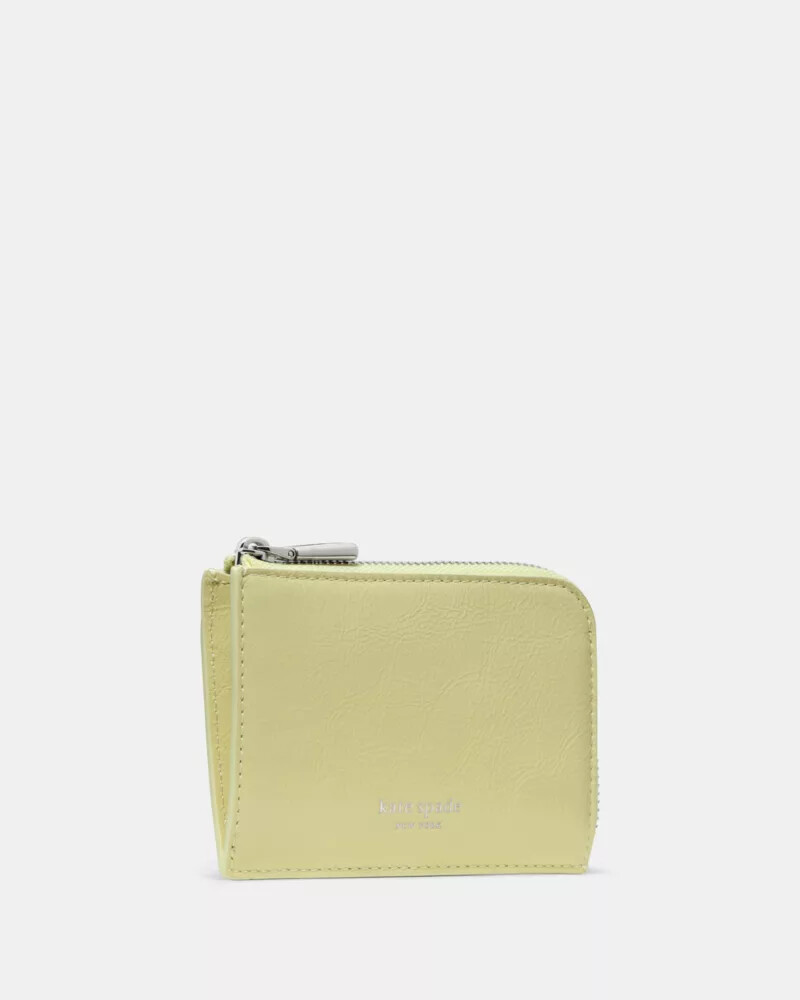 crinkle patent mini zip card case pale citron